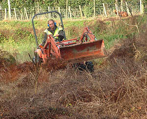 Malcolm Mathers starts the clearing of the weed-infested "paddock"