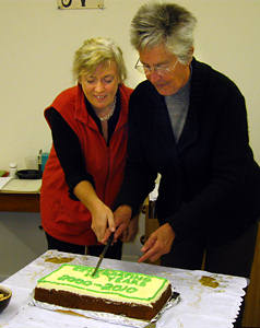 Cutting the celebration cake, Tessa McKenzie, founding Chairperson (left) with Carol Speir, current Chairperson